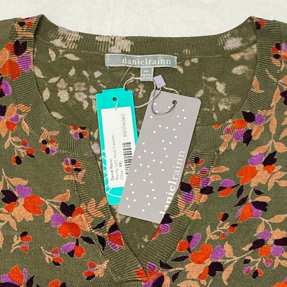 Daniel Rainn Long Sleeve Split Rib Neck Wendy Sweater Olive Floral NWT XXL - Picture 9 of 11